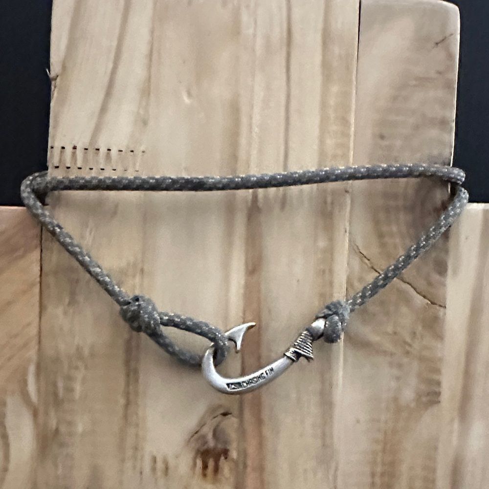 “Chasing Fin” Silver Hook Bracelet with Gray Cord